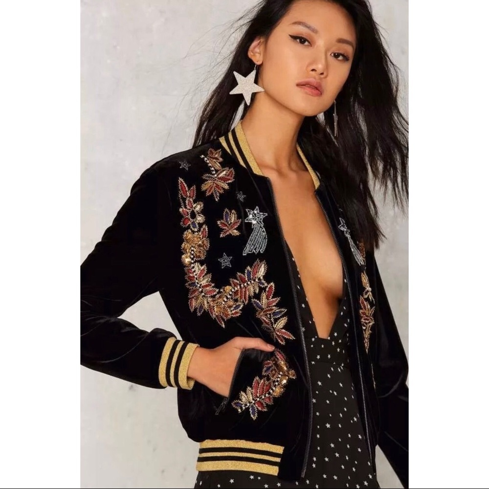 Nasty Gal Embroidered AstroSpace Velvet Jacket
